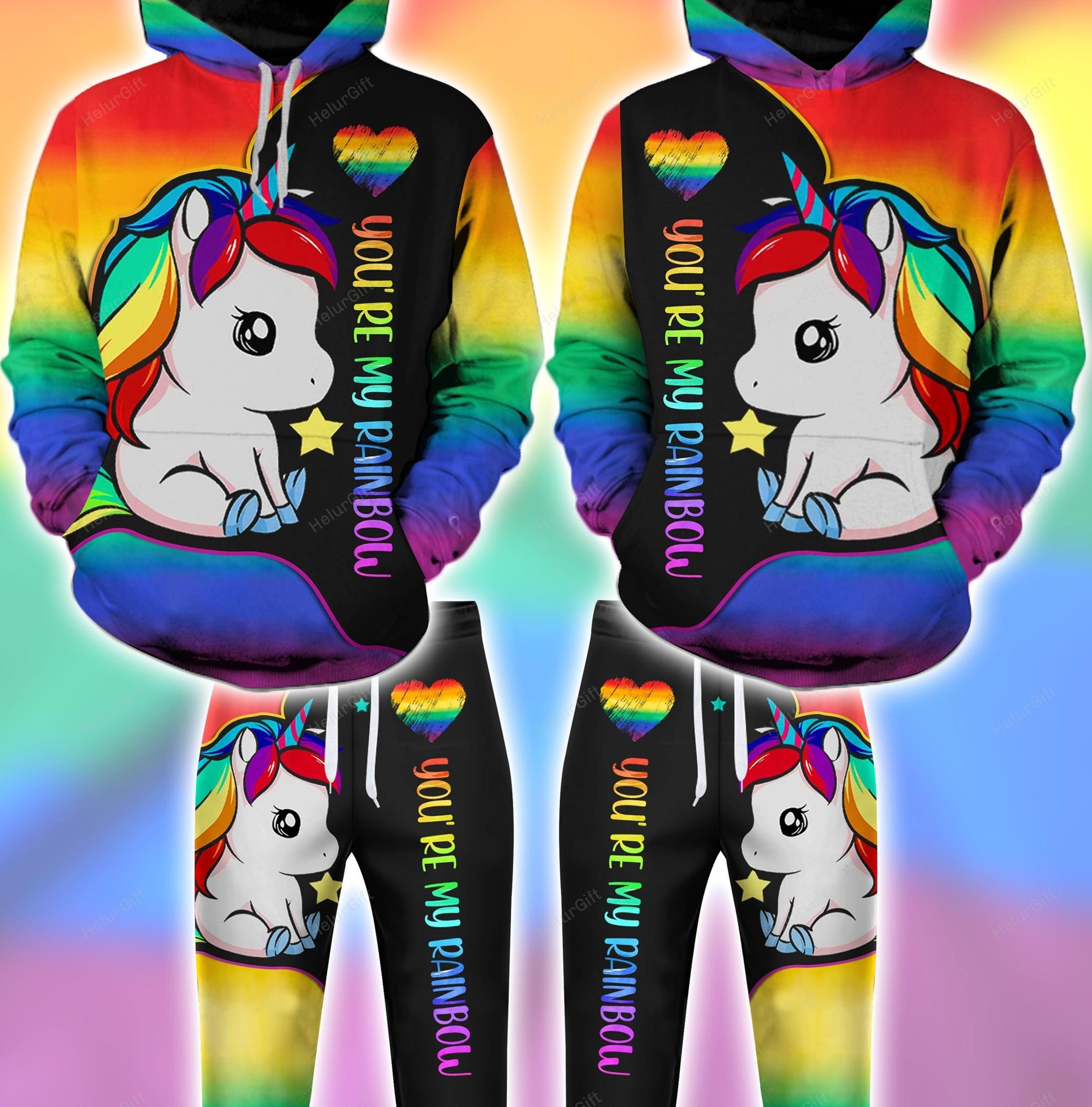 Unicorn You Are My Rainbow Couple Hoodie Set LGBT