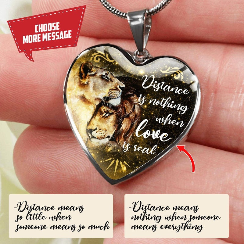 Personalized Love Quote Lion Heart Couple Necklace