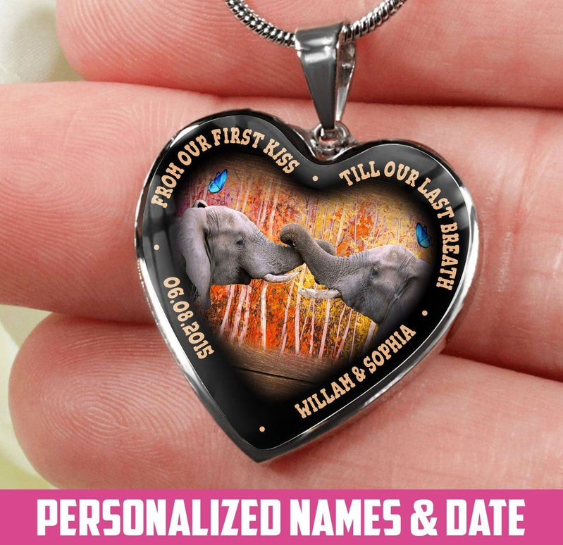 Personalized Till Our Last Breath Elephant Heart Couple Necklace