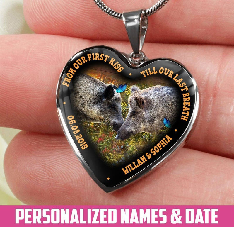 Personalized Till Our Last Breath Boar Heart Couple Necklace