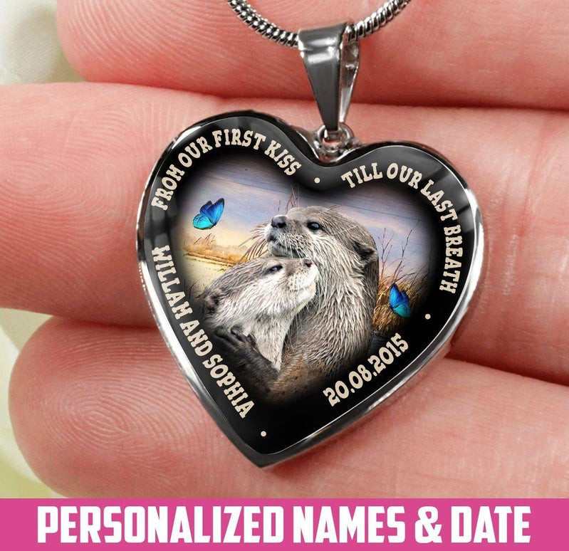 Personalized Till Our Last Breath Otter Heart Couple Necklace