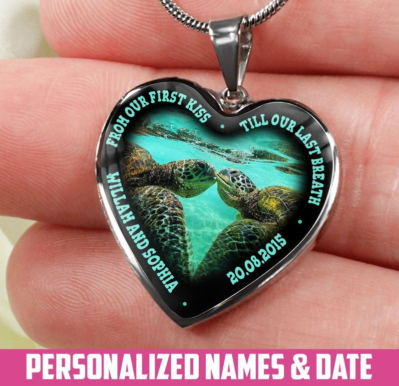Personalized Till Our Last Breath Turtle Heart Couple Necklace