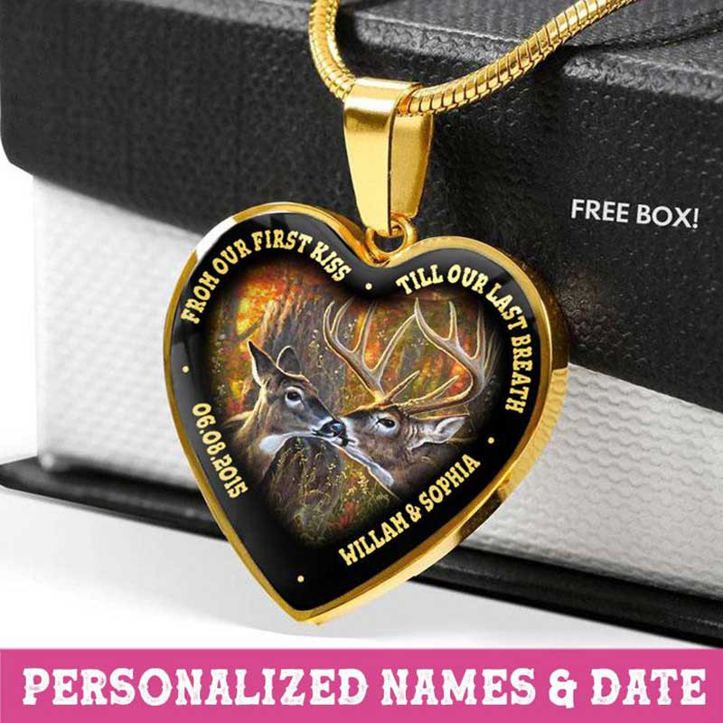Personalized Till Our Last Breath Deer Heart Couple Necklace