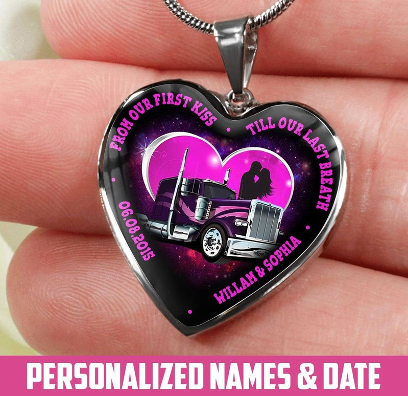 Personalized Till Our Last Breath Trucker Heart Couple Necklace