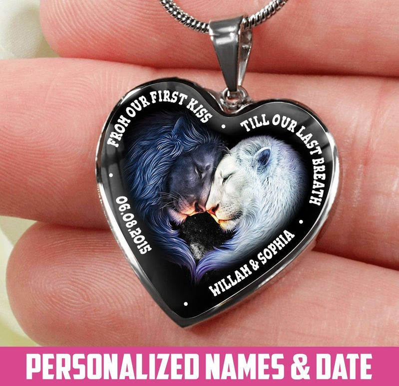 Personalized Till Our Last Breath Lion Heart Couple Necklace