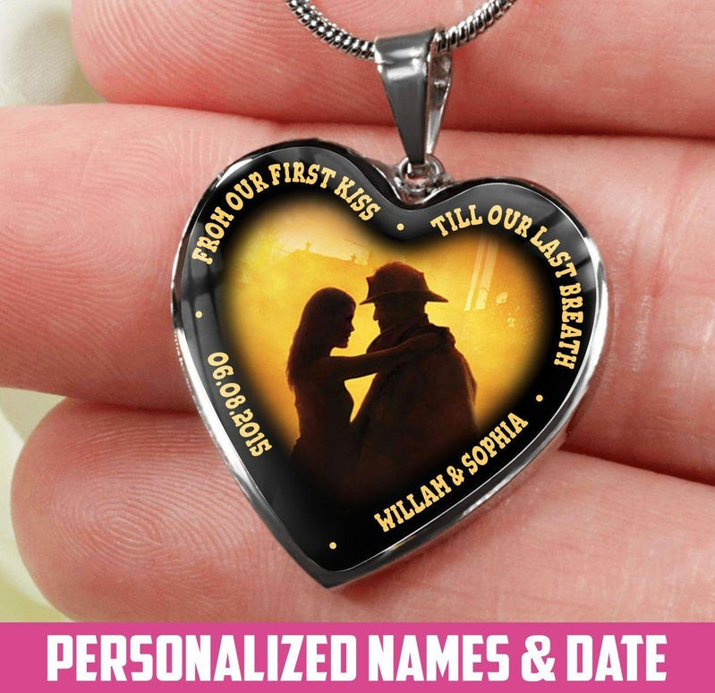 Personalized Till Our Last Breath Firefighter Heart Couple Necklace