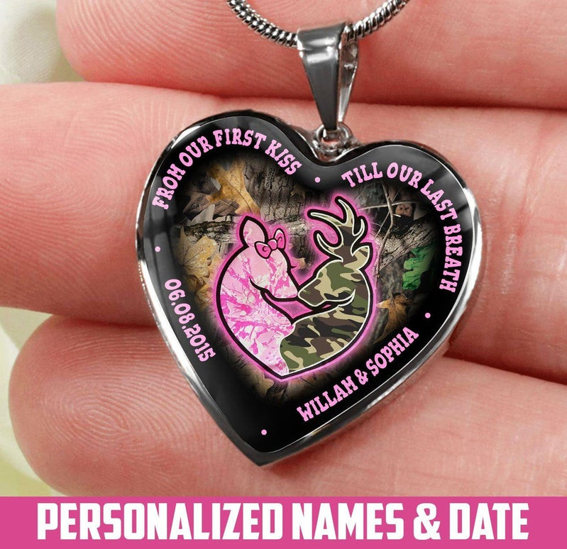 Personalized Till Our Last Breath Camo Heart Couple Necklace