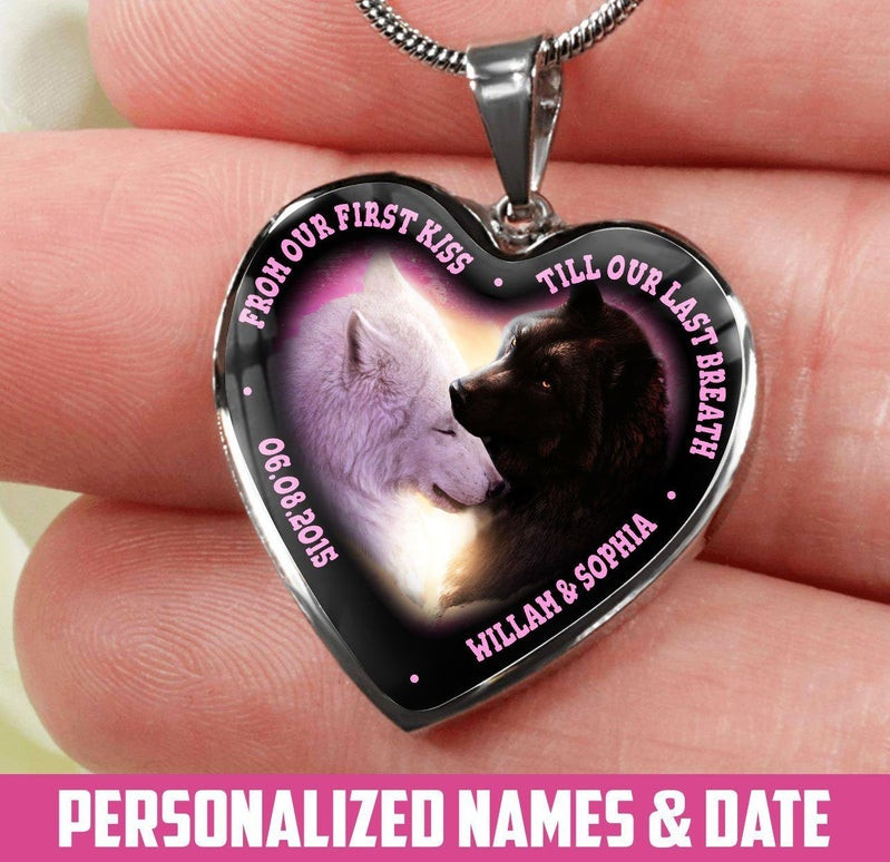 Personalized Till Our Last Breath Wolf Heart Couple Necklace PANNECKLACE0021