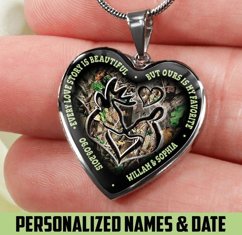 Personalized Ours Is My Favorite Deer Heart Couple Necklace PANNECKLACE0020