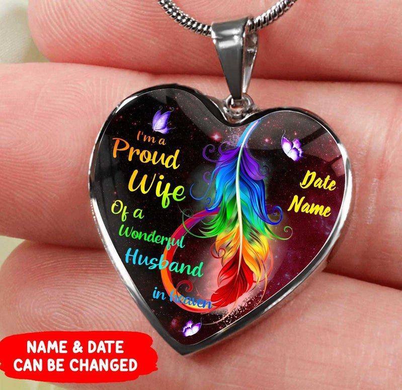 Personalized Wonderful Husband In Heaven Heart Couple Necklace