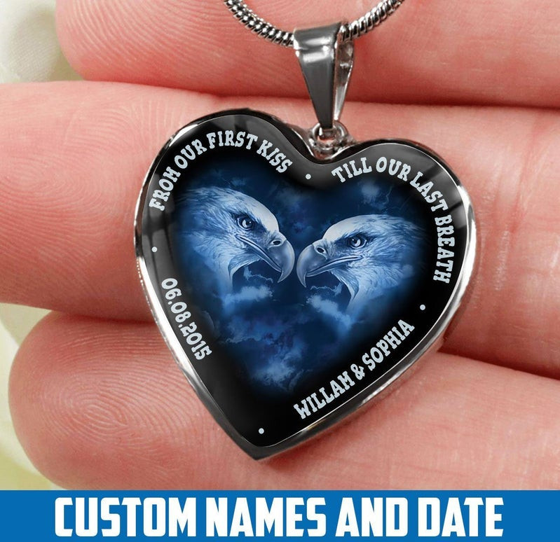 Personalized Till Our Last Breath Eagle Heart Couple Necklace