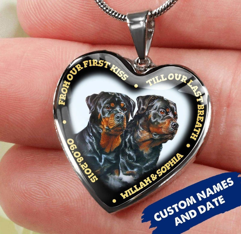 Personalized Till Our Last Breath Rottweiler Heart Couple Necklace