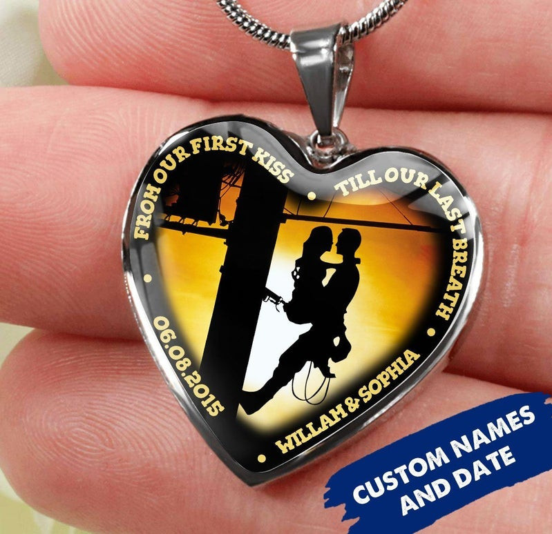 Valentine Hearts Necklace Personalized Till Our Last Breath Lineman Couple PANNECKLACE0011