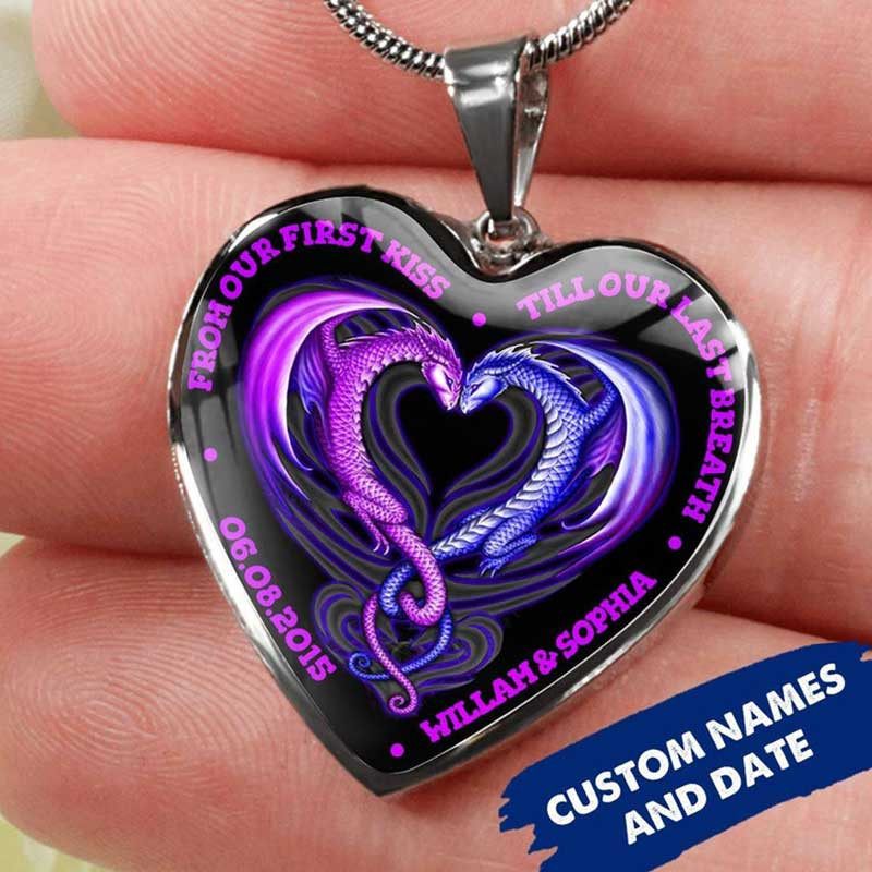 Valentine Hearts Necklace Personalized Till Our Last Breath Dragon Couple PANNECKLACE0002