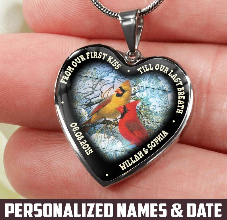 Personalized Till Our Last Breath Cardinal Heart Couple Necklace PAN