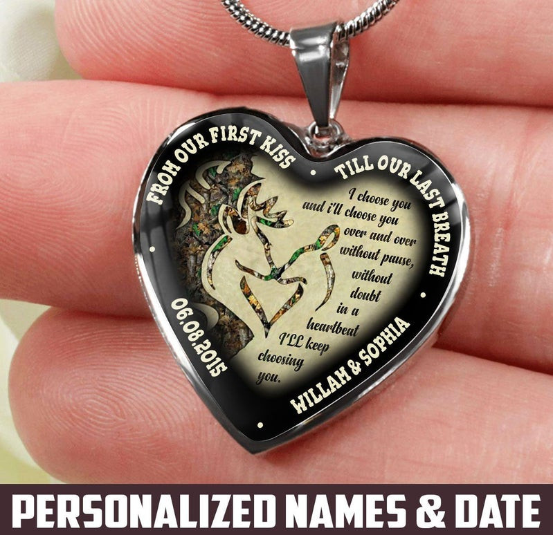 Valentine Hearts Necklace Personalized Till Our Last Breath Deer Couple PANNECKLACE0007