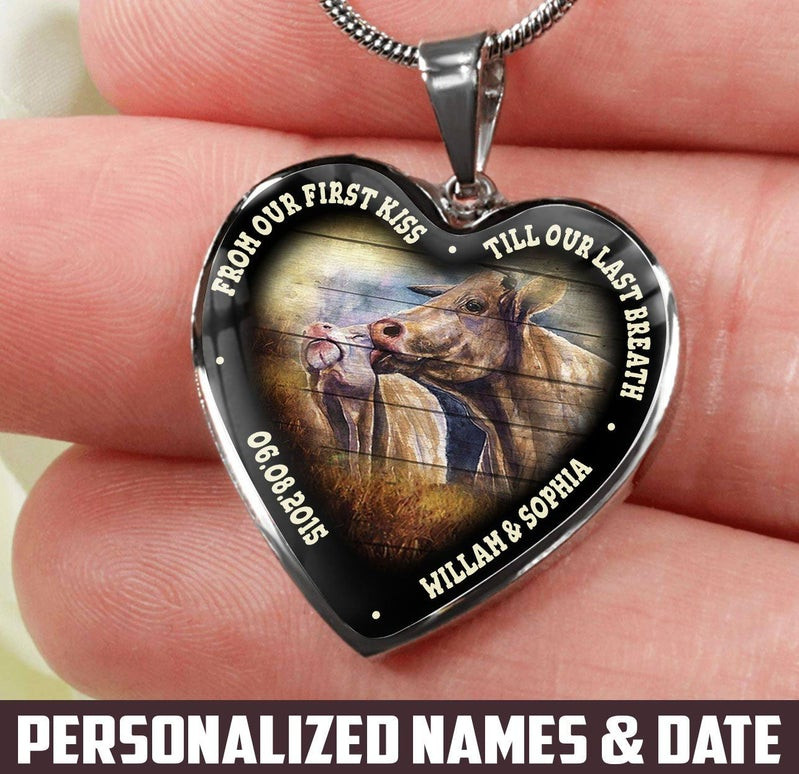 Personalized Till Our Last Breath Cow Heart Couple Necklace