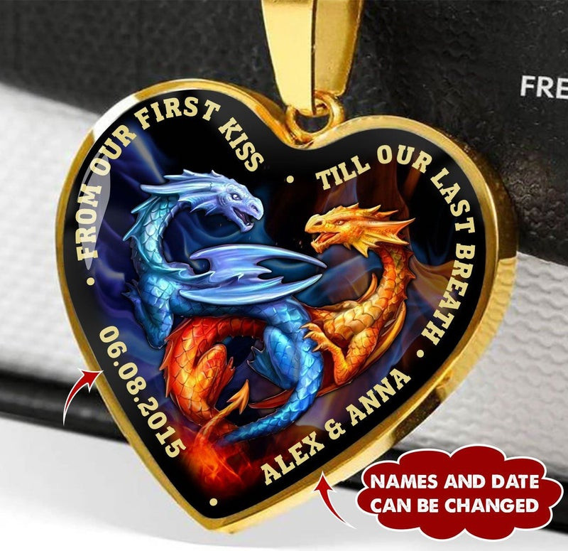 Personalized Till Our Last Breath Ice And Fire Dragon Heart Couple Necklace