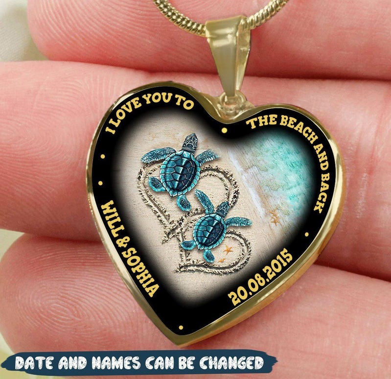 Personalized I Love You To The Beach And Back Turtle Heart Couple Necklace