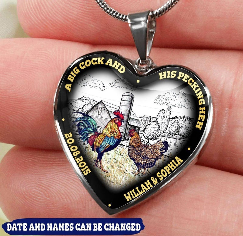 Personalized A Big Cock And His Pecking Hen Cock And Hen Heart Couple Necklace