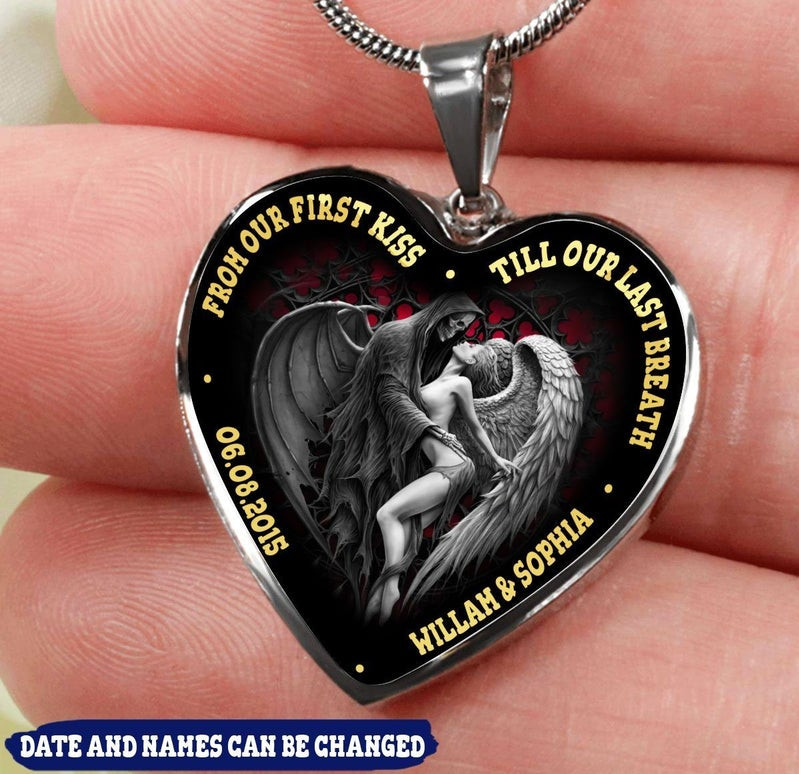 Personalized Till Our Last Breath Evil And Angel Heart Couple Necklace