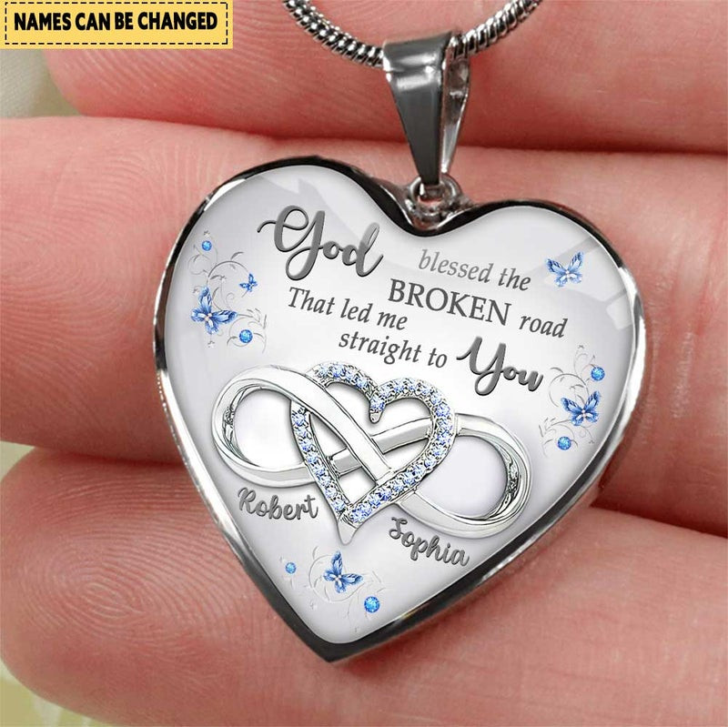Valentine Hearts Necklace Personalized God Blessed The Broken Road That Led Me Straight To You PANNECKLACE0005