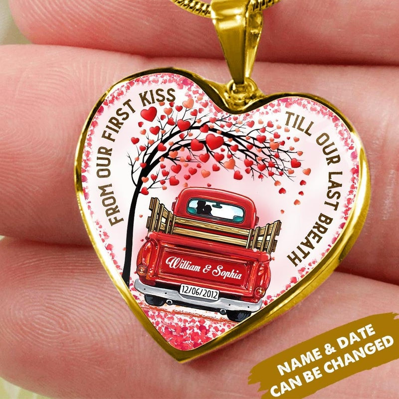 Valentine Hearts Necklace Personalized Till Our Last Breath Red Truck Couple PANNECKLACE0004