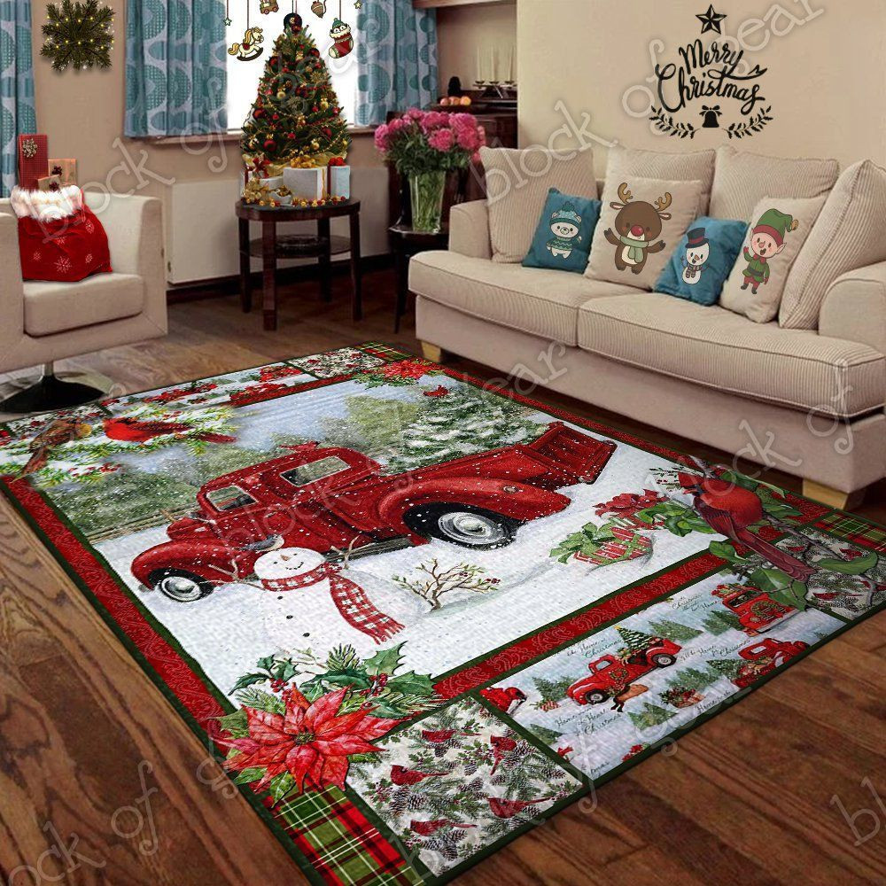 Christmas Red Truck Snowy Cardinals Rugs Home Decor