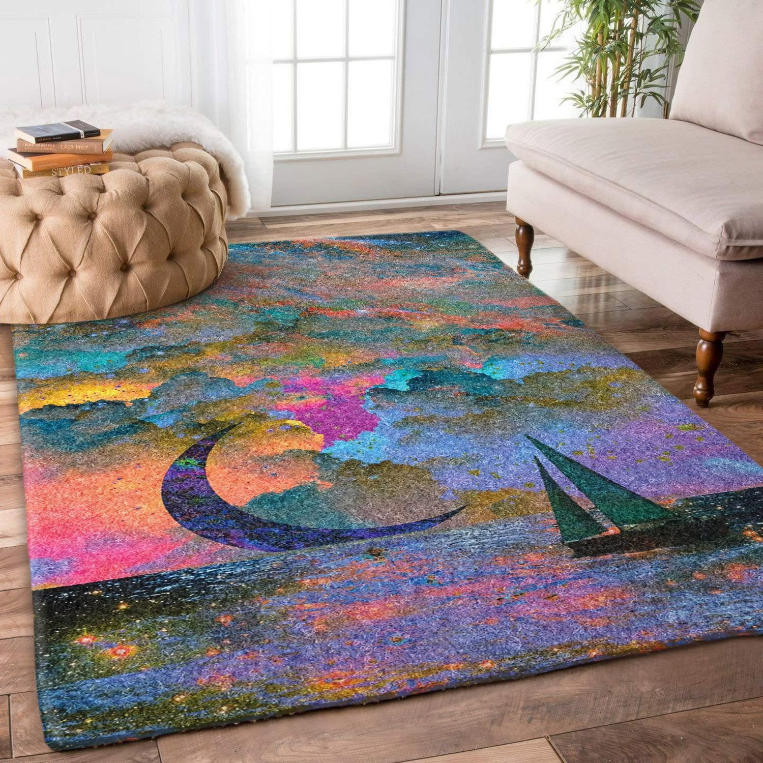 Colorful Ocean Boat Moon And Star Rugs Home Decor