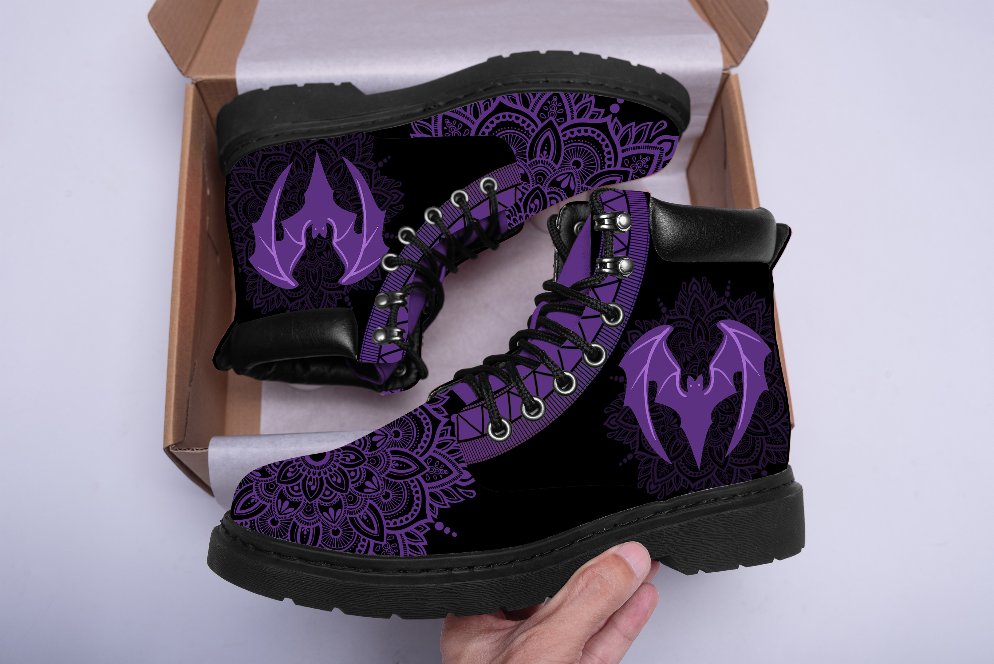 Bat Mandala Purple Classic Boots Shoes PANCBO0031
