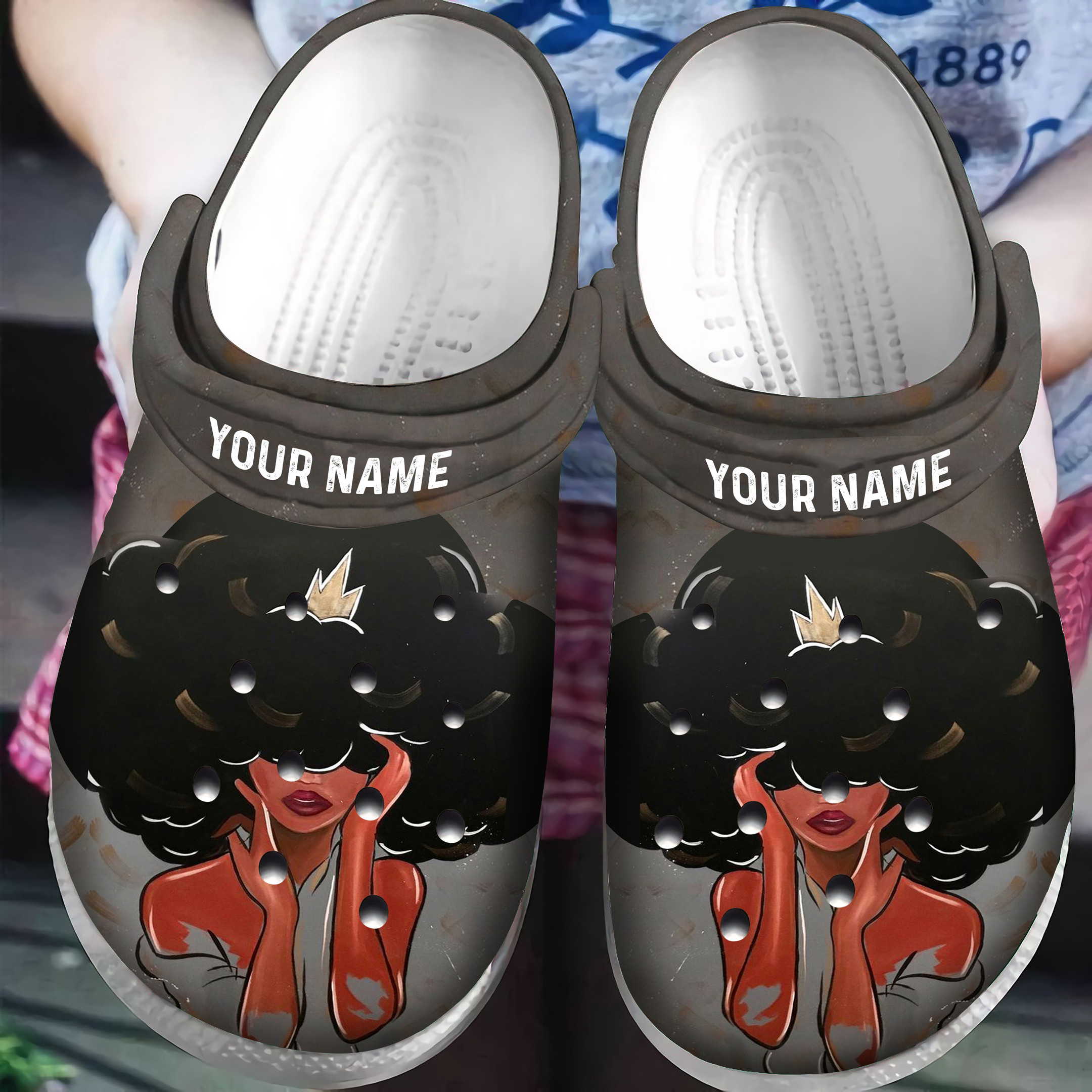 Personalized Afro Queen Black Girl African American Crocs Classic Clogs Shoes PANCR0740