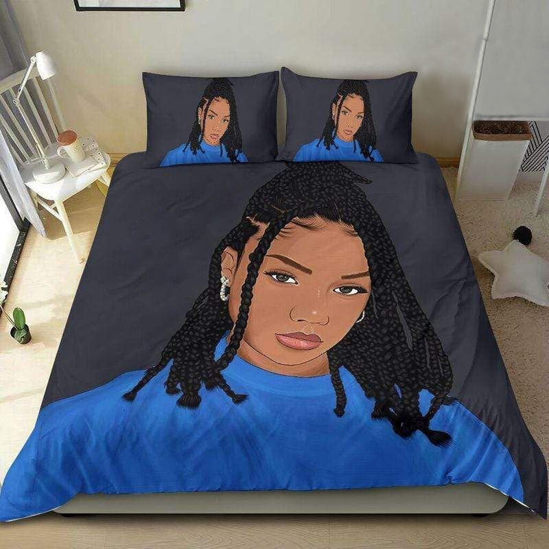 Personalized Cool Black Girl Braid Hairstyle Custom Bedding Set With Name