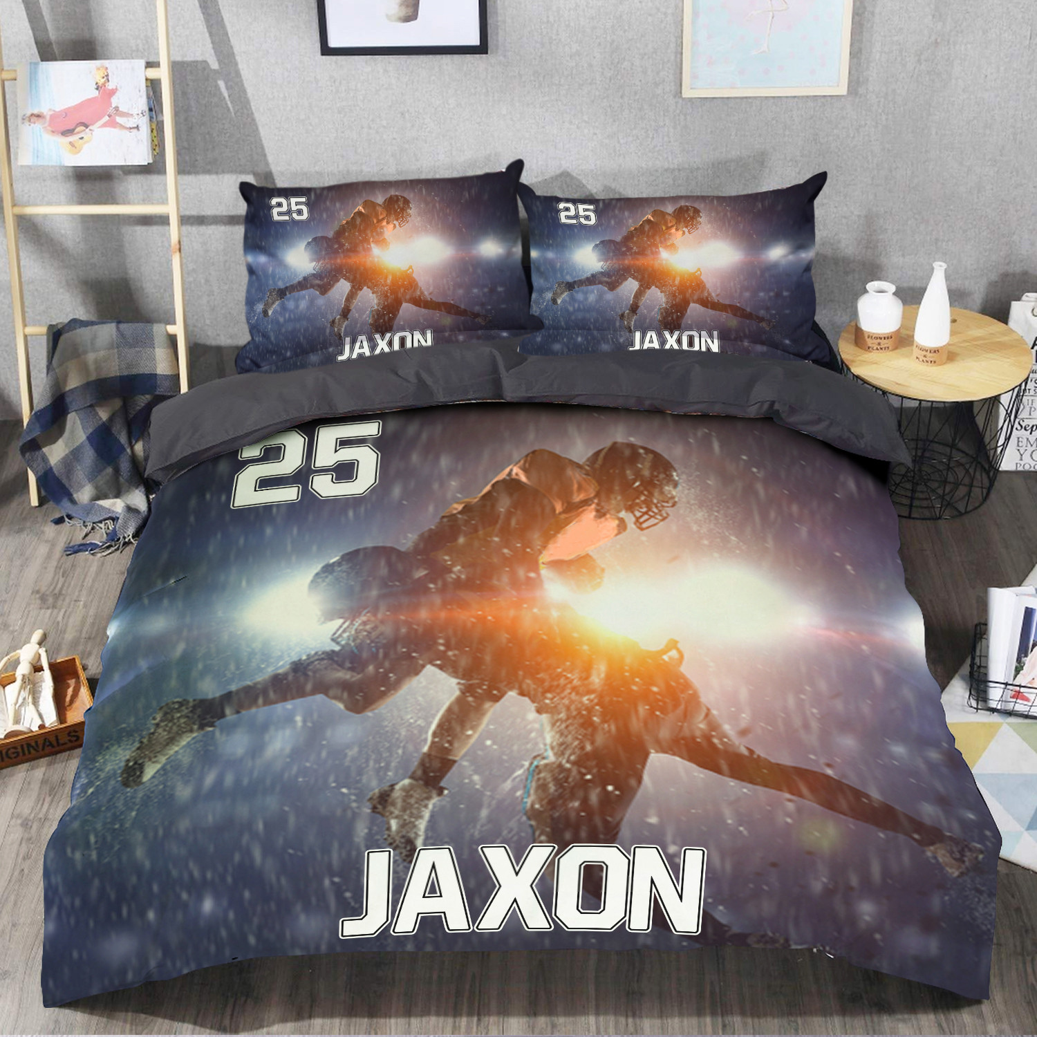 Personalized Tackle American Football Players Custom Name Duvet Cover Bedding Set PAN