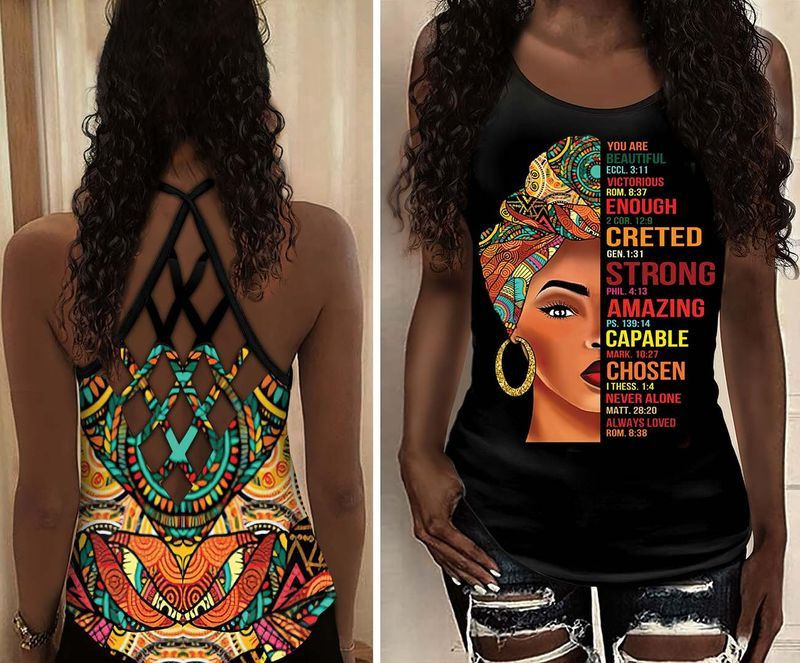 Black Girl You Are Beautiful Strong Capable Criss Cross Tank Top