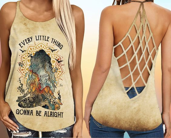 Every Little Thing Gonna Be Alright Meditation Yoga Girl Criss Cross Tank Top