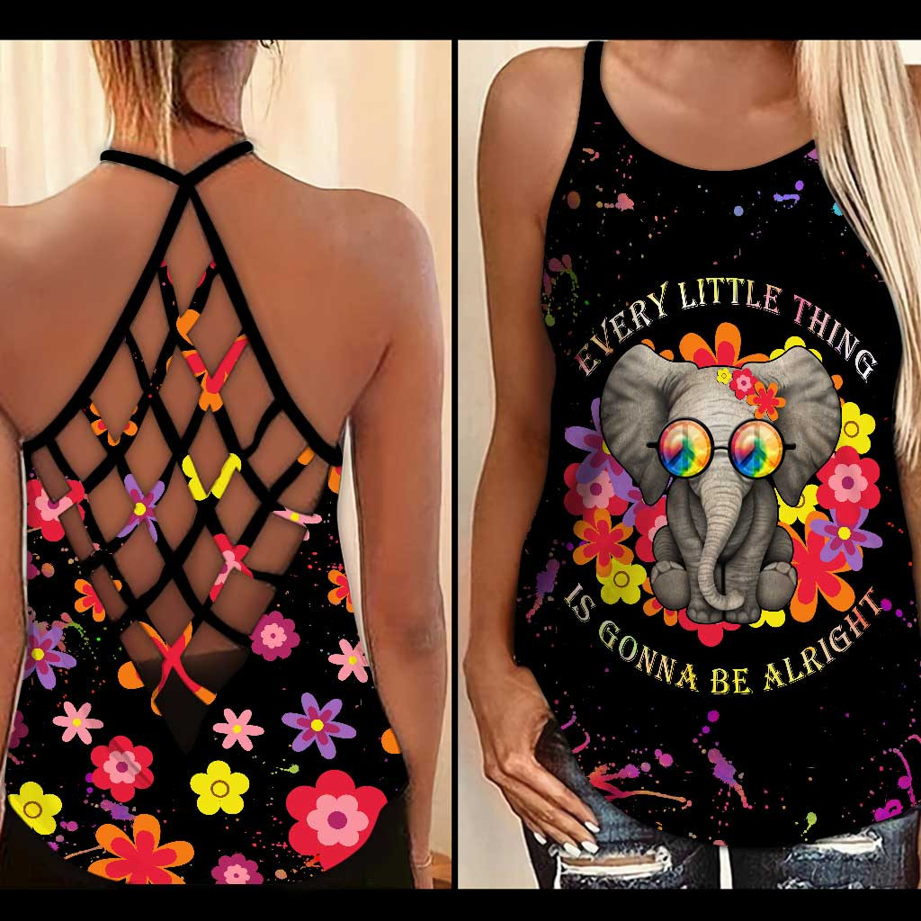 Every Little Thing Is Gonna Be Alright Elephant Criss Cross Tank Top