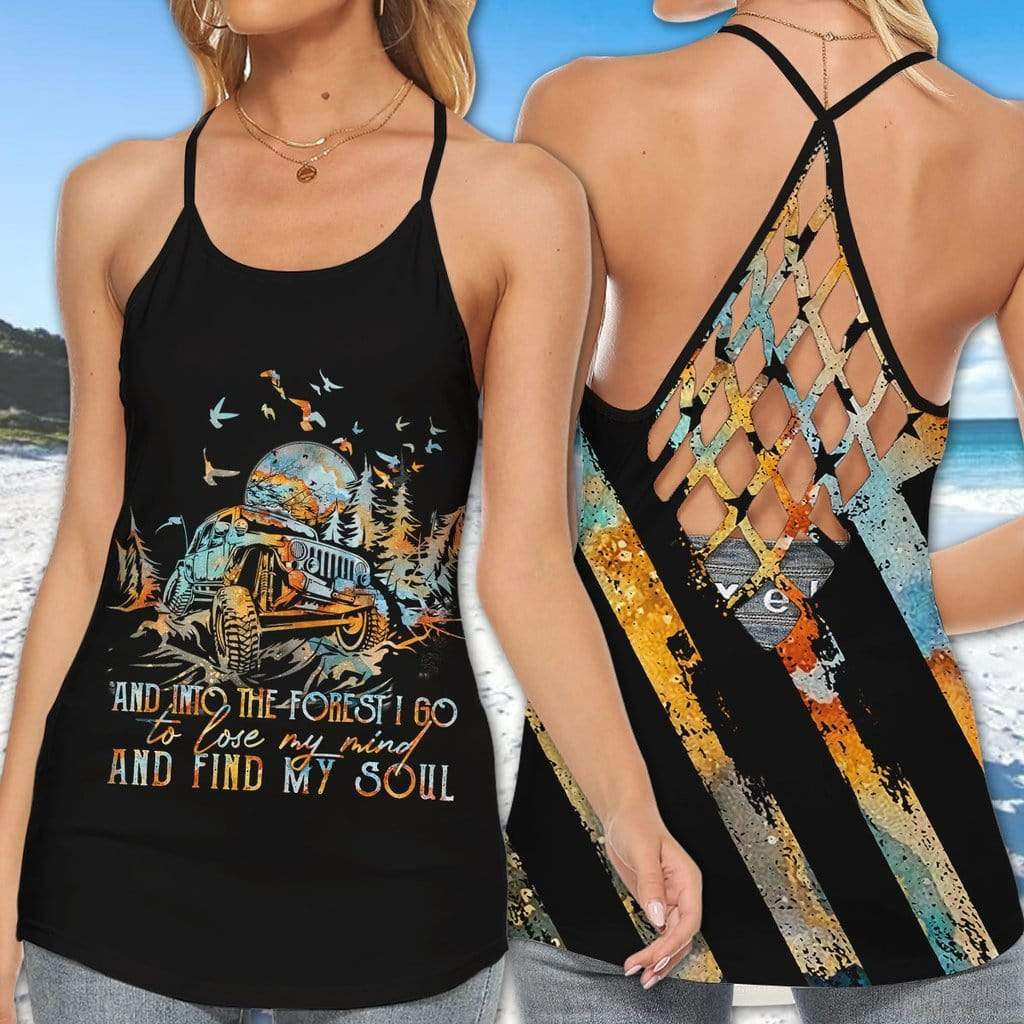 Into The Forest I Go To Lose My Mind And Find My Soul Truck Striped Criss Cross Tank Top