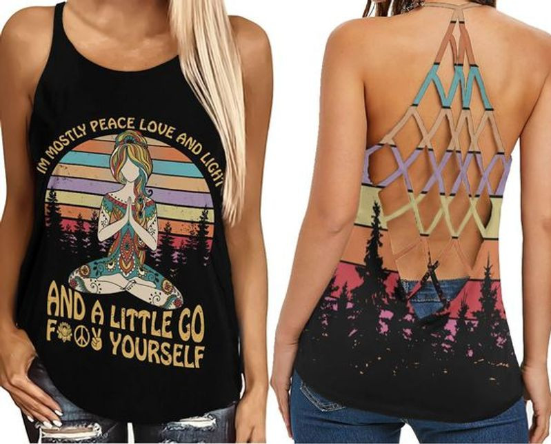 Mostly Peace Love And Light And A Little Go Fuck Yourself Vintage Style Criss Cross Tank Top