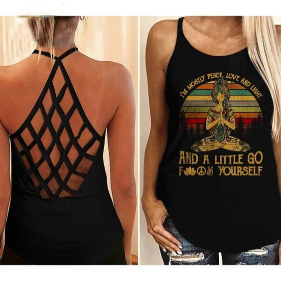 Mostly Peace Love And Light Criss Cross Tank Top