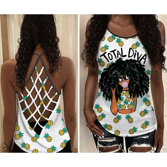 Total Diva Pineapple Yoga Black Girl Tank Top