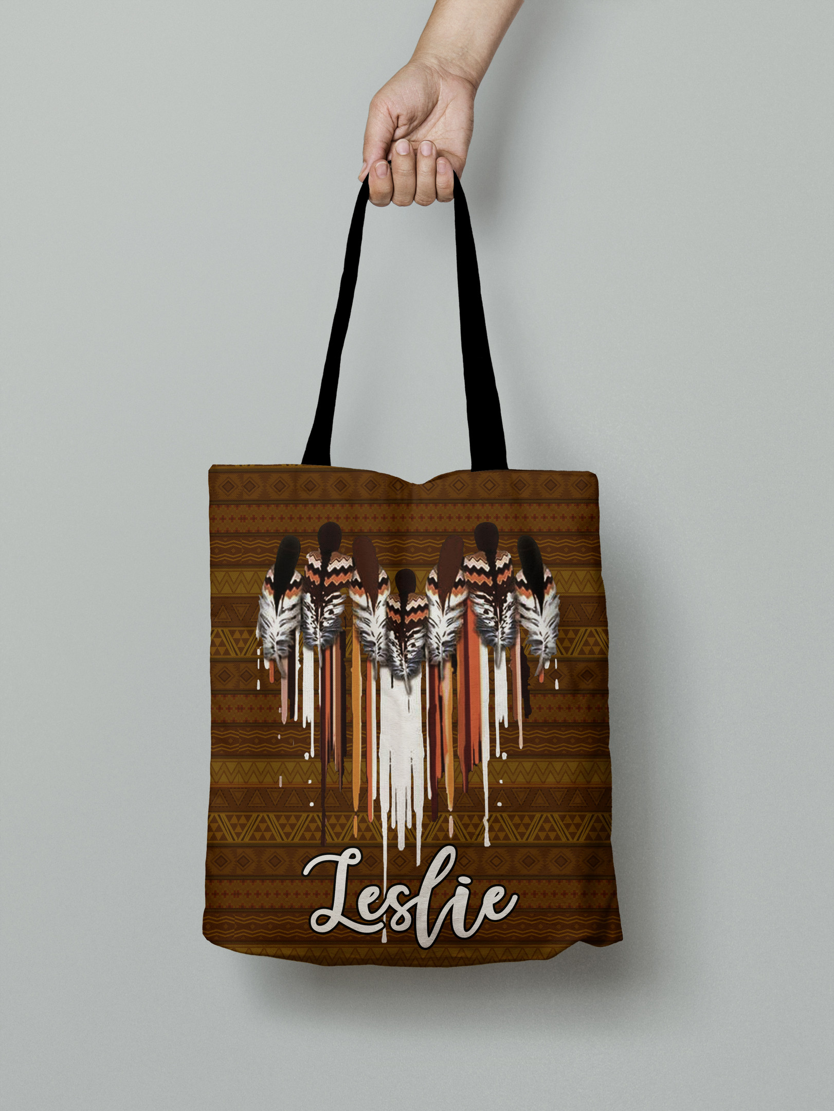 Native American Heart Pattern Custom Name Printed Tote Bag PAN