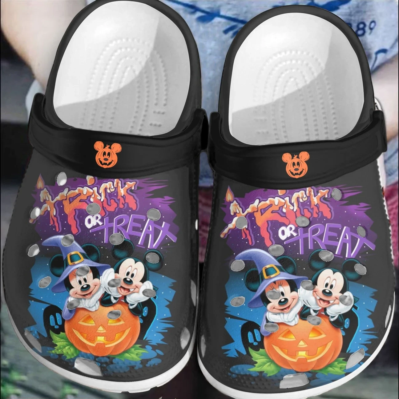 Pumpkin Trick Or Treat Mickey Mouse Couple Crocs Classic Clogs Shoes PANCR1400