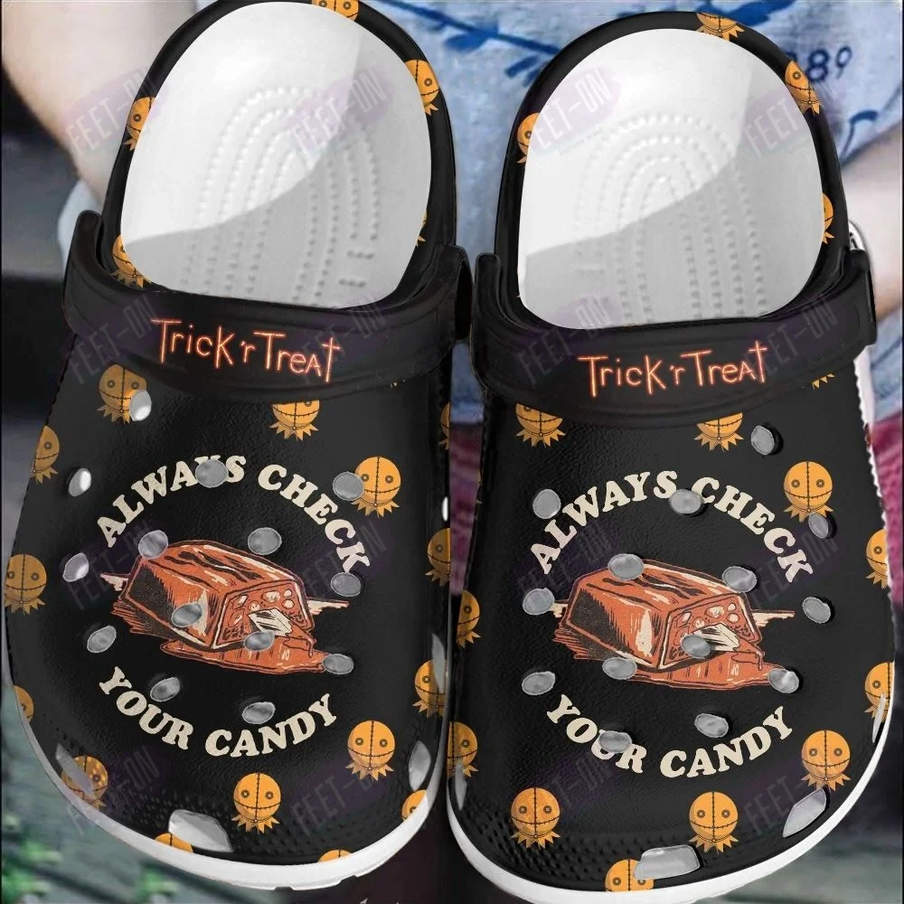 Black Always Check Your Candy Trick's Treat Horror Movie Halloween Crocs Classic Clogs Shoes