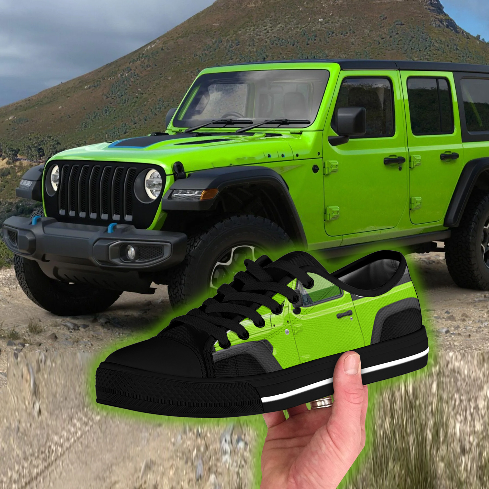 Green Jeep Pattern Low Top Shoes PANLTS0067