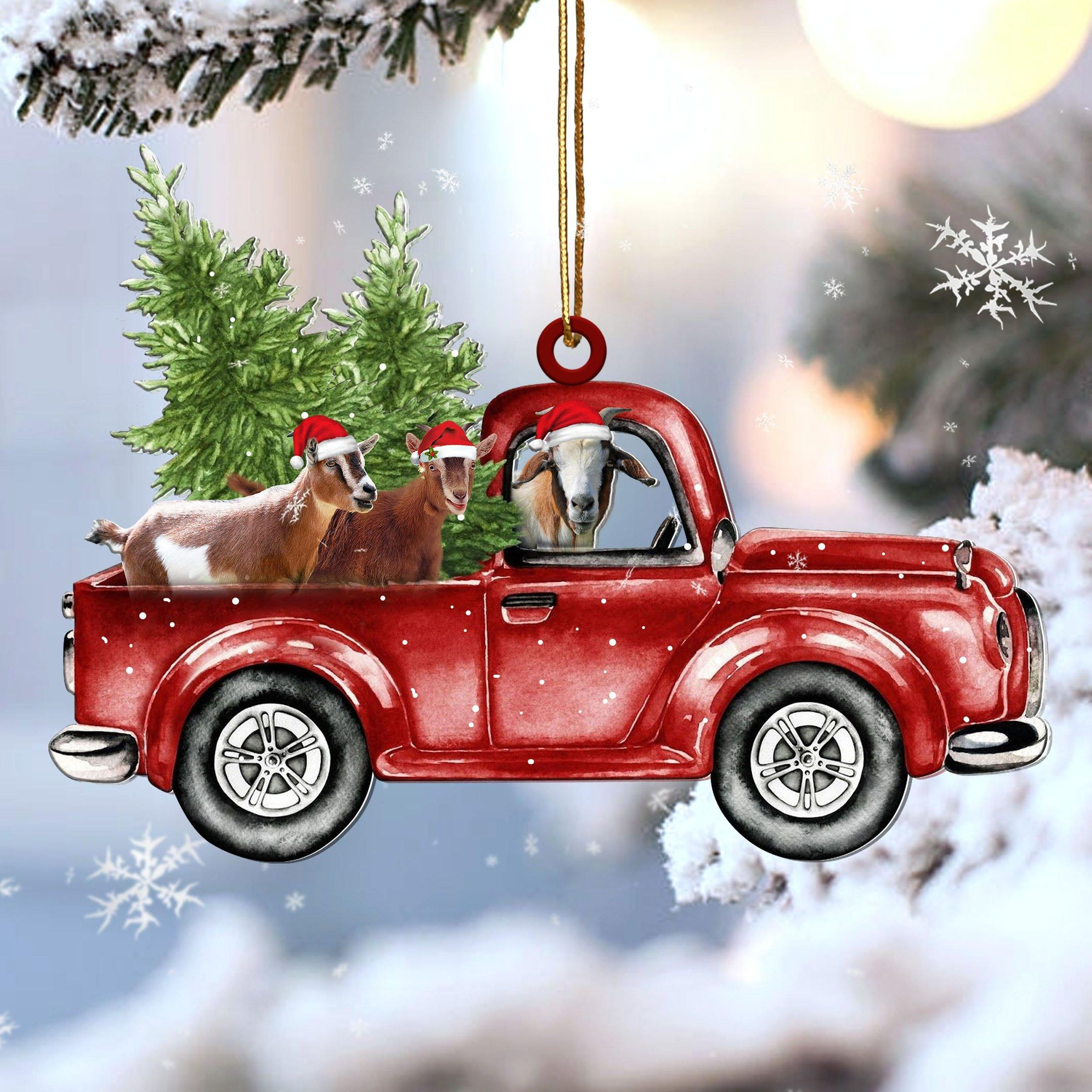 Goat Red Car Christmas Ornament PANORN0064