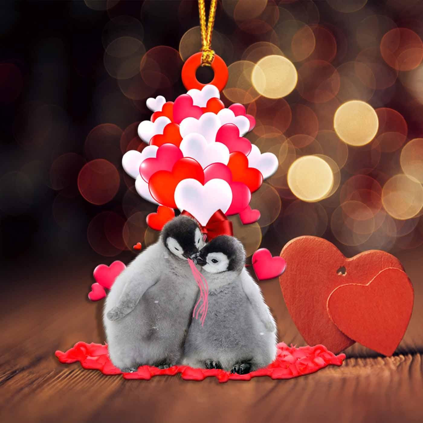 Penguin Heart Balloons Couple Shape Ornament PANORPG0337