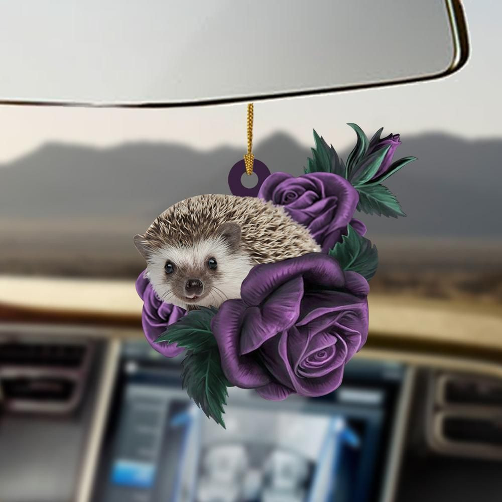 Hedgehog Purple Rose Two Sided Ornament P303 PANORPG0132