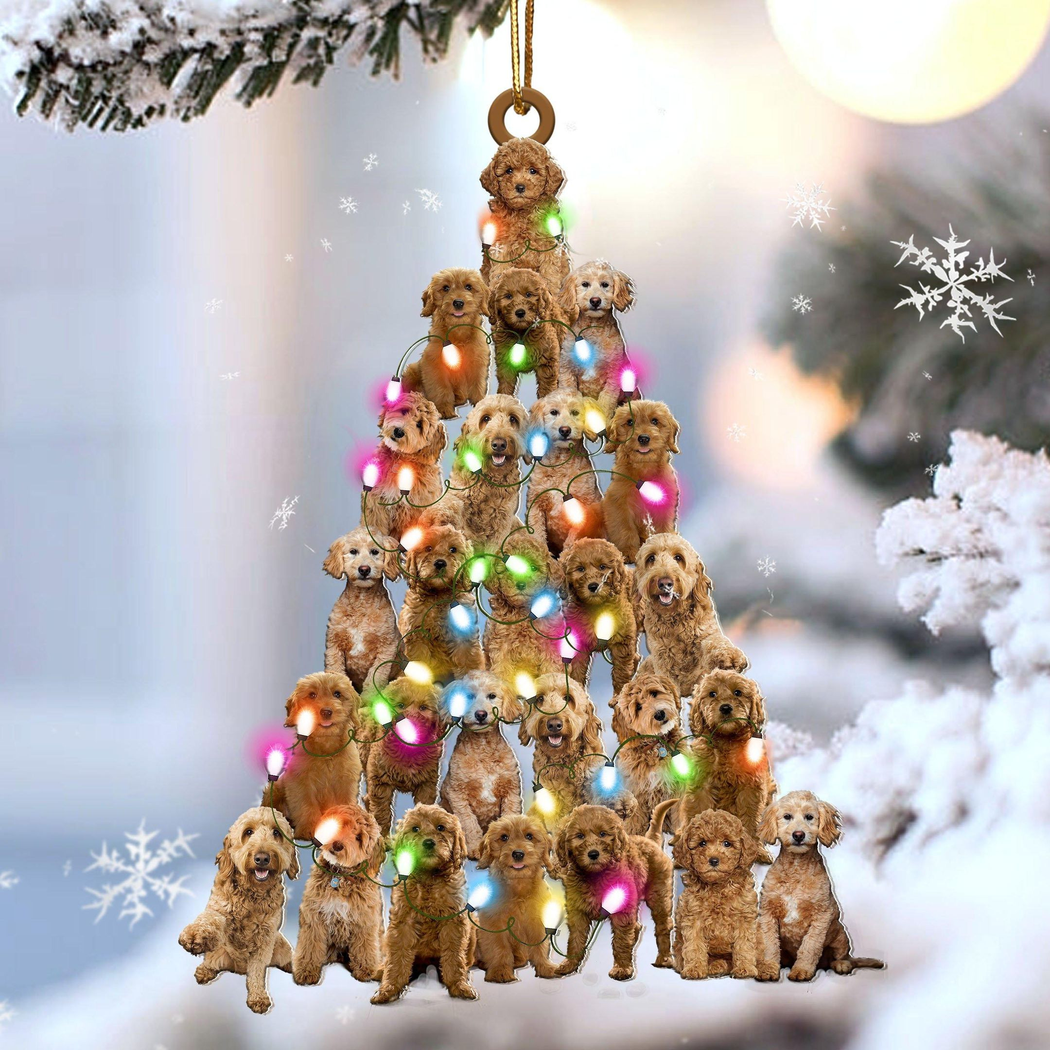 Goldendoodle Lovely Tree Christmas 2 sides Ornament PANORPG0010