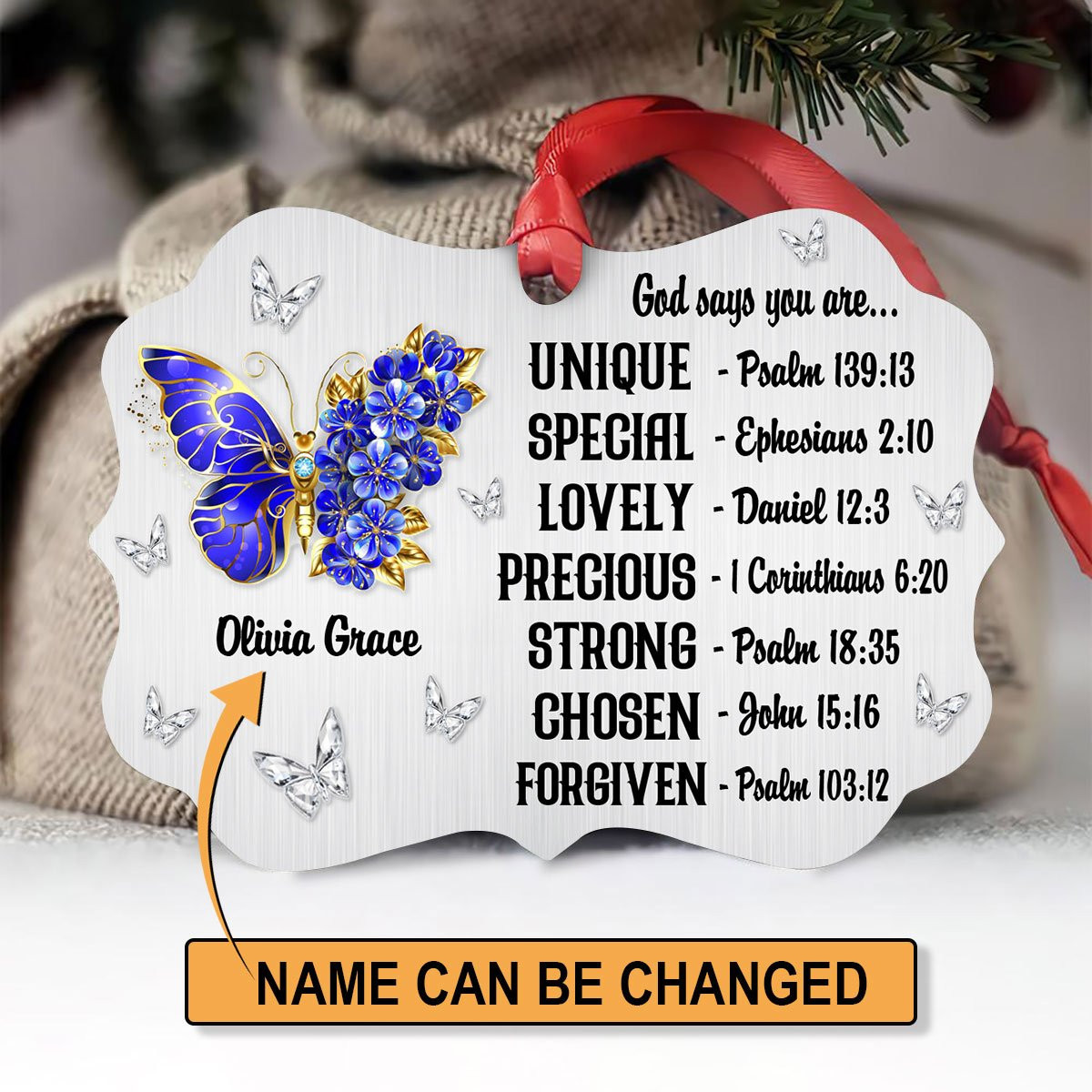 God Says You Are Lovely - Pretty Personalized Floral Butterfly Aluminium Ornament PANORPG0328