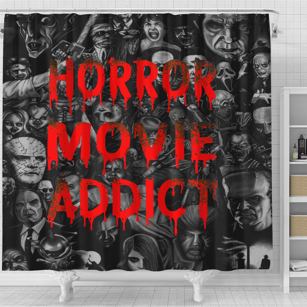 Horror Movie Addict Characters Bloody Halloween Shower Curtain